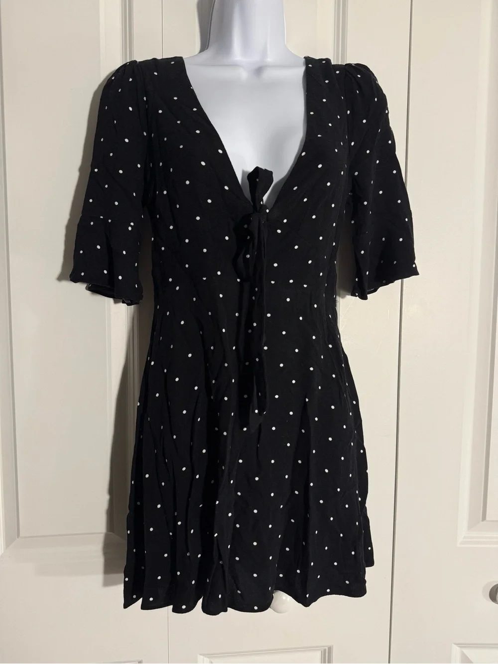 Free People Black Polka Dot Tie-Front Mini Dress